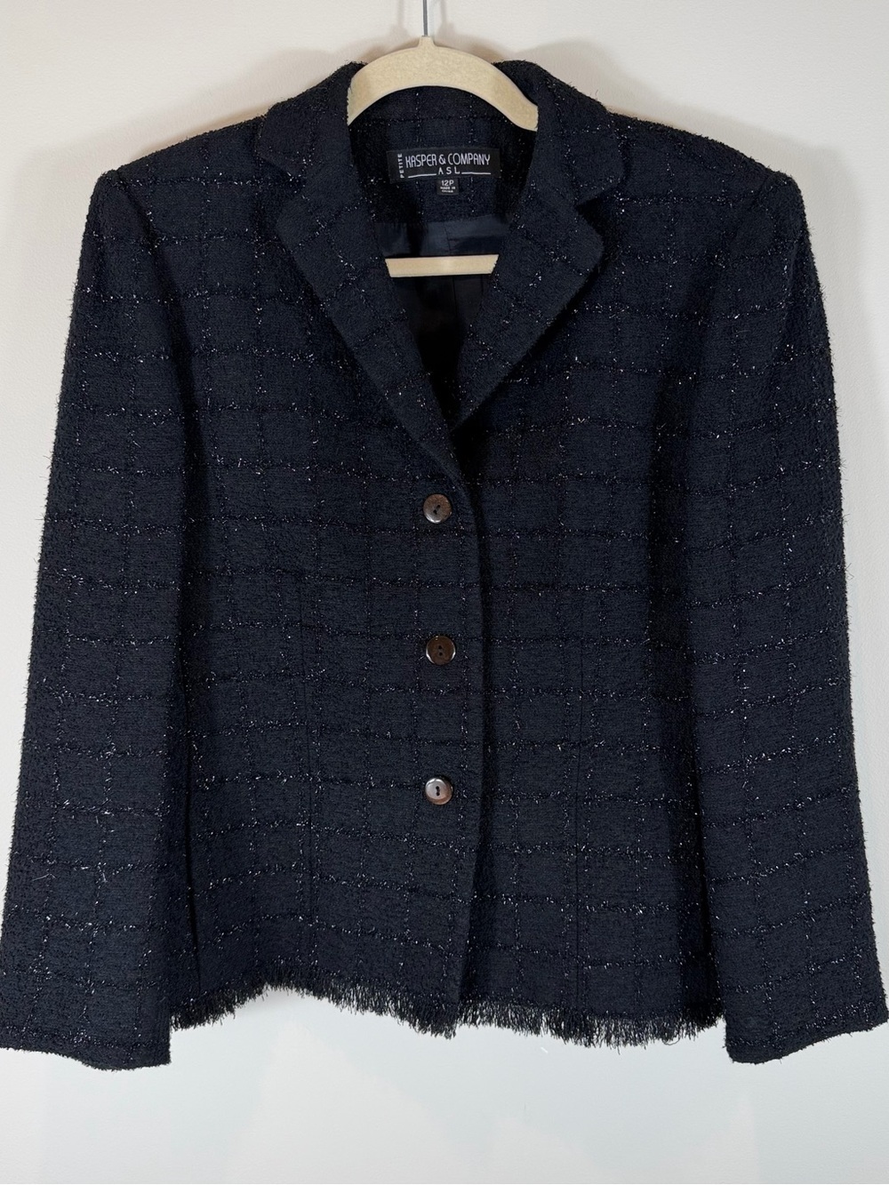 Kasper &Co. Black Sparkling Tweed Button-Front Women's Jacket Size 12P